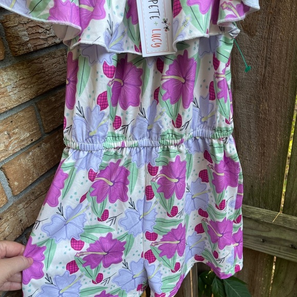 Floral Off-Shoulder Kids Romper - Pink and Green - Picture 2 of 3